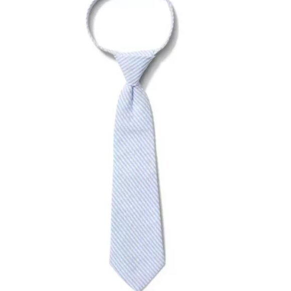 NWT Janie and Jack Seersucker Neck Tie Blue and White Stripe Size 2-5 Velcro - Picture 2 of 5
